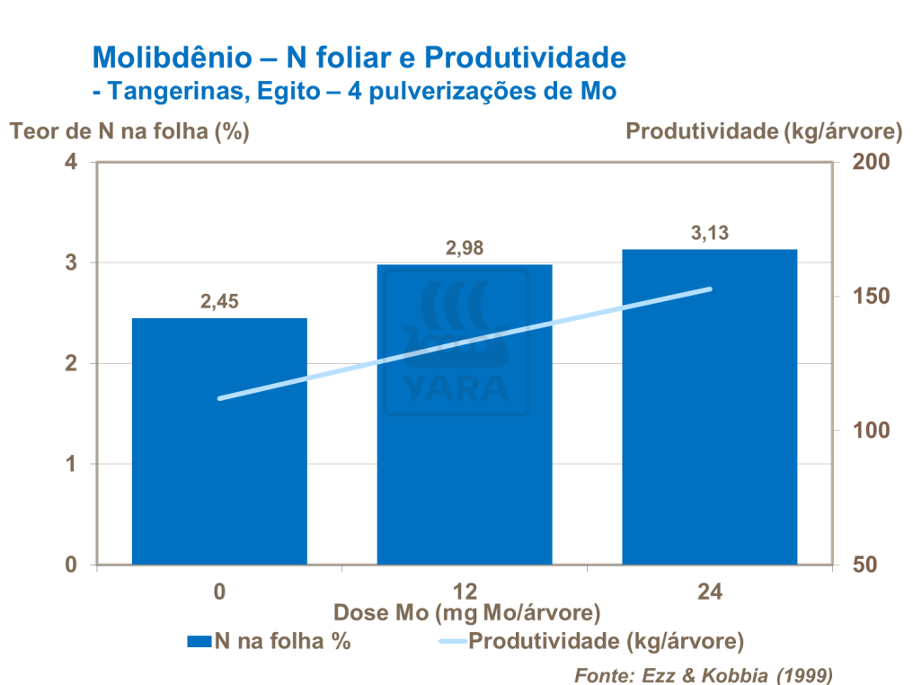 Efeitos sobre a produtividade e teor foliar de N 