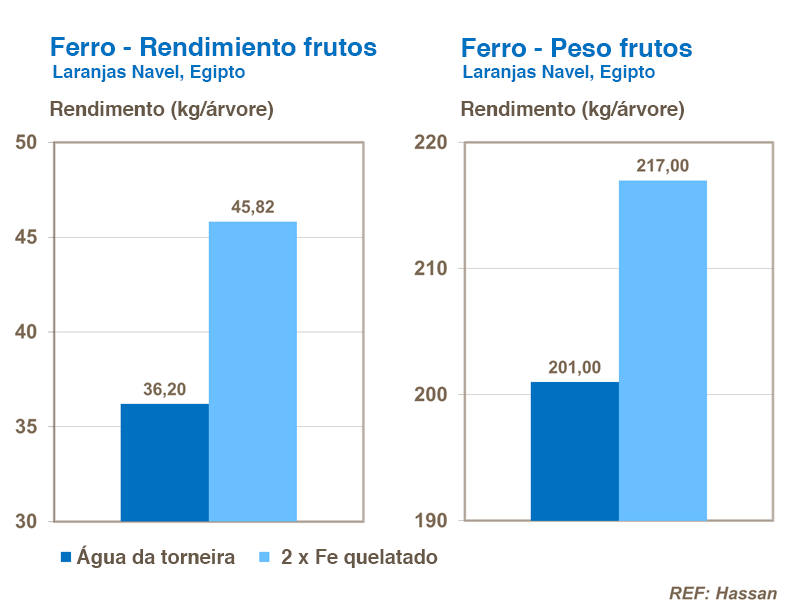 Hierro, rendimiento y peso del fruto en cítricos